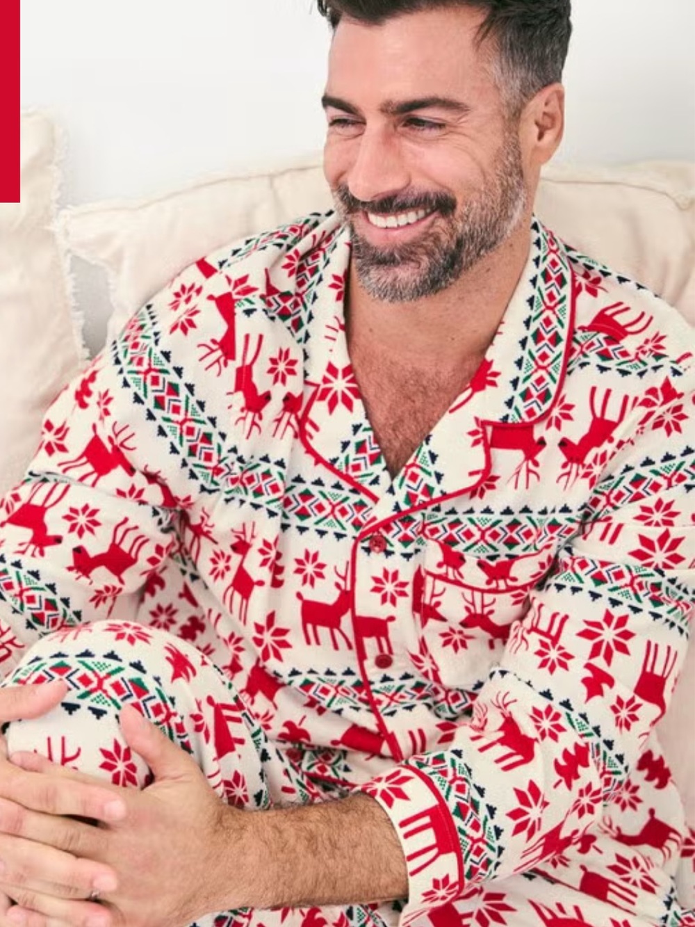 Hanna Andersson Dear Deer Flannel Adult Unisex Pajama Top Red Christmas Small